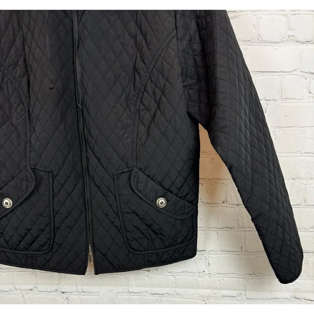 CHICO'S black quilted full zipper collared jacket blazer size 1 M - Picture 2 of 7